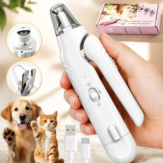 2-in-1 Pet Nail Grinder and Clipper Set with LED Illumination - Stainless Steel Grooming Tool for Safe Nail Care and Trimming for Dogs and Cats of All Sizes