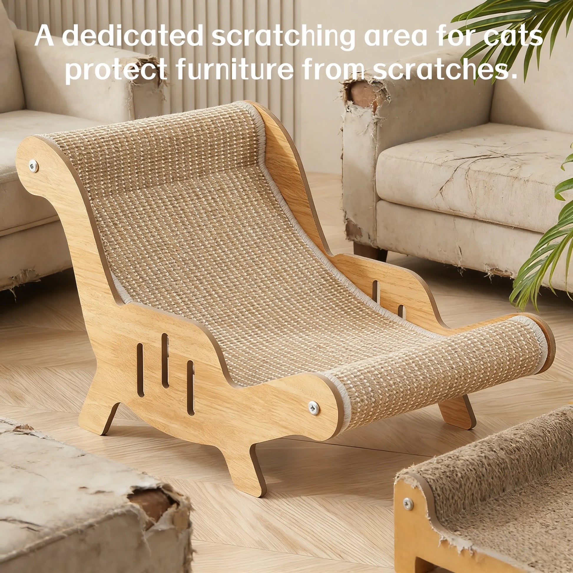 XL 2-In-1 Sisal Fiber Cat Scratcher with Hammock and Lounge Chair - Durable, Breathable Cat Bed for Claw Maintenance and Relaxation, Suitable for All Seasons