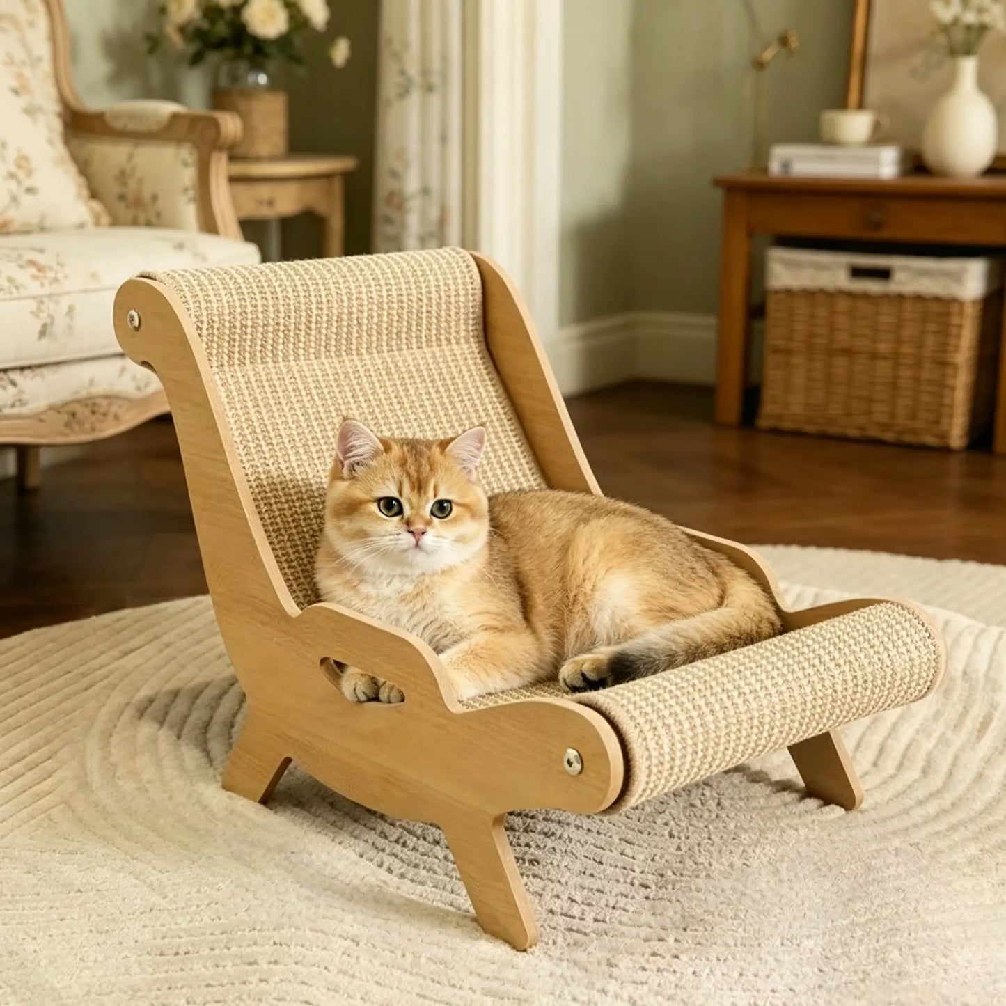 XL 2-In-1 Sisal Fiber Cat Scratcher with Hammock and Lounge Chair - Durable, Breathable Cat Bed for Claw Maintenance and Relaxation, Suitable for All Seasons