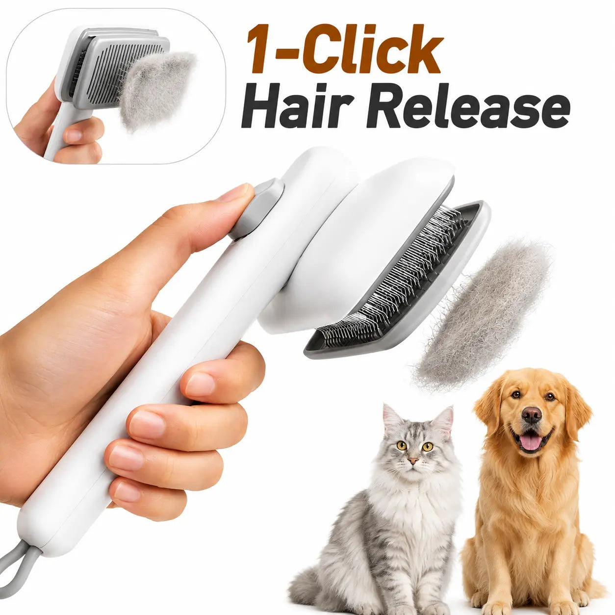 Professional Pet Grooming Tool - Self-Cleaning Deshedding Slicker Brush for Dogs and Cats with One-Click Release Mechanism and Easy Maintenance