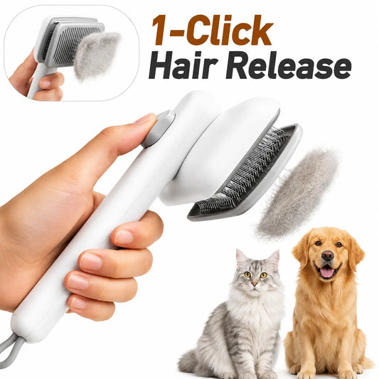 Professional Pet Grooming Tool - Self-Cleaning Deshedding Slicker Brush for Dogs and Cats with One-Click Release Mechanism and Easy Maintenance